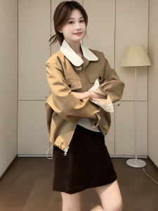 QFN | Vintage American Colorblock Collar Workwear Jacket Khaki