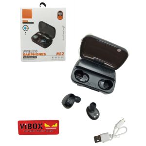 Vibox Encok J M12 True Wireless Bluetooth Earphone Mini Earbuds TWS Earphone Full Bass + Power Bank Original