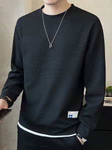 ROMON | Romon Mens Round Neck Fleece Lined Long Sleeve Sweatshirt Casual Spring Autumn Fashion Urban Style Antibacterial Solid Color