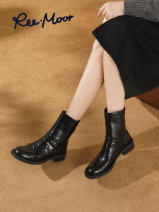 REEMOOR | Retro British Style Round Toe Thick Heel Elevating Chelsea Ankle Boot