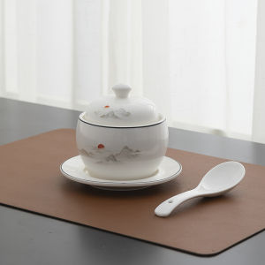 ถ้วยตุ๋นขนาดเล็กแบบกันจากน้ำชามใส่ของหวานรังนกพร้อมฝาปิดเซรามิกสำหรับหนึ่งคนถ้วยซุปสำหรับใช้ในโรงแรมใช้ในเชิงพาณิชย์ผนังพระพุทธรูป