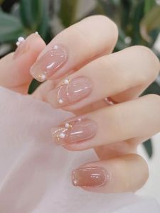CHUBEISHI | Nude Peach Color Almond Shape French Style Bridal Wearable Nails