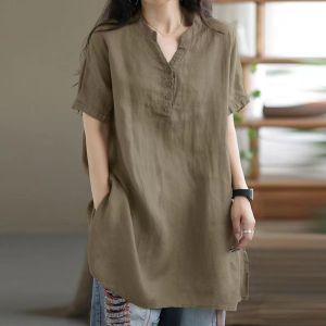 QIAOXIZI | Loose Fit Plus Size Summer Cotton Short Sleeve Shirt