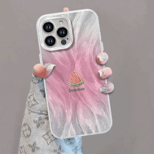 Gradient Feather Yarn Summer Watermelon Bracket for Apple 15promax Phone Case Huawei Mate60pro New Arrival Glory 100 Female Opporeno11 Fresh Vivox100 Green Xiaomi