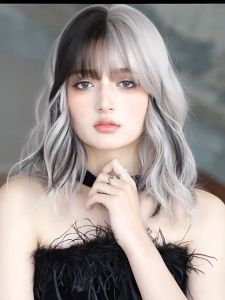 TSE Wig Girl Short Curly Hair Sir Gray Pink Simulated Full Head Wig Online Popular Live Wig Girl H6153