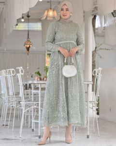 GAMIS RICIS BAHAN TILE BROKAT TERBARU APLIKASI PAYET MUTIARA-GAMIS BROKAT WANITA MEWAH 2023