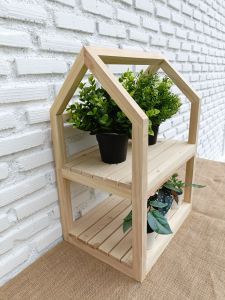 ชั้นวางของทรงบ้าน ทำจากไม้สนนอก สไตล์มินิมอล (งานดิบไม่ทาแลคเกอร์)