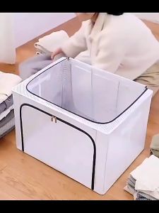 Foldable Large Stackable Clothes Storage Organizer with Lids Waterproof Foldable Steel Frame Storage Box for Clothes 110L Baby Cloth Storage bag Organizer for Bedding Clothing Toy 23.6x17.7x15.7