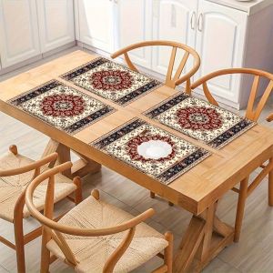 【Persian Charm】Red Carpet Print Table Mat Simple Style Dining Table Mat