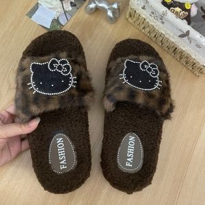 Dép Bông Họa Tiết Da Báo Kitty Dễ Thương Mùa Thu Đông Mới Trong Nhà Chống Trượt Ấm Áp Đế EVA Dép Bông Cotton Mùa Đông