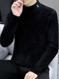 ROMON | Lormen Mens Thickened Wool Sweater Half High Collar Winter Fashion Urban Style Long Sleeve Loose Fit Knitted Base Layer Top