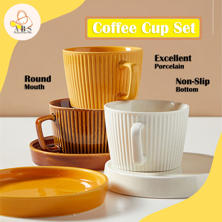 ABS Retro Ceramic Coffee Cup Saucer European Vintage High Tea Mug Set ...