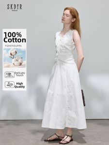 Elegant French Style Cotton V-Neck A-Line Dress