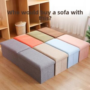 OUHUAGUAN | Multi-Function Foldable Cotton Linen Storage Stool