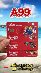 Sim 4G Local Gói A99 Chuyên DÙng Cho Khách Du Lịch - Data 4GB/ngày Thoải mái dùng mạng + Miễn phí gọi nội mạng mobi - MIỄN PHÍ 1 THÁNG ĐẦU TIÊN DÙNG KHÔNG NẠP TIỀN  - FREESHIP - CHƯA KÍCH HOẠT