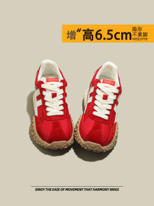 รองเท้าเด็กซ์เทรนเนอร์ส้นหนาสำหรับผู้หญิง ฤดูใบไม้ผลิ 2025 รองเท้าลำลองแบบสวมสไตล์เดนิมสีพื้น ส้นสูงแบบซ่อนภายใน รองเท้าเดนิมแบบสวมสบาย