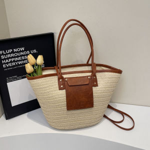 Casual Knitted Tote Bag Large Capacity Commuter Single Shoulder Crossbody Bag Soft Fabric Zipper Closure Fashionable Leisure Handbag
