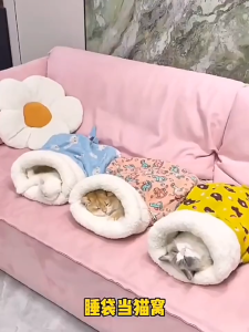 ถุงนอนสัตว์เลี้ยง ที่นอนแมว เตียงสุนัข ที่นอนสัตว์เลี้ยง กึ่งปิด แบบถอดออกได้ ให้ความอบอุ่น ล้างทําความสะอาดได้ สําหรับส