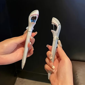 1/2pcs Cartoon White Shark Shape Ballpoint Pen Stationery Gift For Kids Student Large Mouth Shark Pen Ofiice Stationery