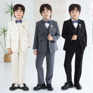 ชุดสูททางการเด็กชุดโบว์เสื้อกั๊กแจ็คเก็ตกางเกงเสื้อทักซิโด้ชุดสูทสำหรับเด็กผู้ชาย5/6ชิ้นสำหรับงานเลี้ยงงานแต่งงาน2-14ปี