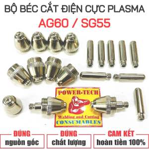 2 BỘ: [ Loại Tốt  DÀY  Bền ] Bộ Béc Cắt Plasma dùng cho Mỏ Cắt AG60 hoặc SG55  bao gồm 1 bép cắt và 1 điện cực