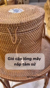 Giỏ cặp lồng mây nắp tâm sứ chắc chắn đựng đồ dùng ngăn nắp(KBT001CLGM)