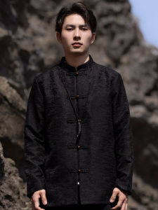 New Chinese Style Contrast Color Button Mens Long Sleeve Loose Outerwear Shangzhong Jacket Casual Ethnic Clothing