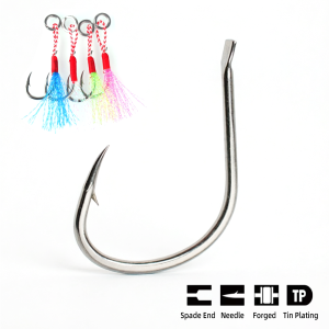10pcs 1/0 2/0 3/0 4/0 5/0 Bright Tin Spade Handle Forged Slow Jigging Assist Hook Trout Pike Tuna Musky Saltwater Fishing Hooks
