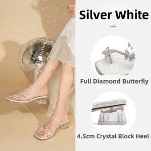 Josiny | Crystal Butterfly Embellished Chunky Heel Sandals for Women