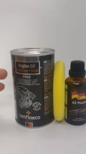 NGĂN NGỪA MÀNG DẦU BỊ VỠ VÀ GIẢM MỨC TIÊU THỤ NHIÊN LIỆU CHO Ô TÔ HIỆU Senfineco 9910 300ml VÀ PHỤC HỒI NHỰA NHÁM AZ plastic 50ml (Engine Oil Treament + MoS2 And AZ plastic)