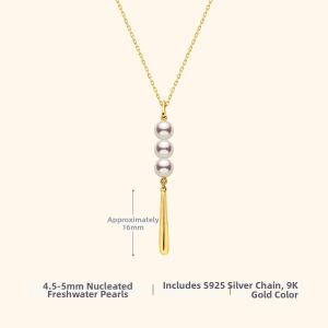 Helas | Nucleated Freshwater Pearl Pendant Necklace Gold Fringe