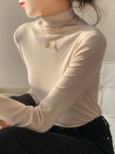 Thickened Long Sleeve Half High Collar Velvet Base Shirt Womens Autumn Winter Inner Wear Fuzzy Warm T-Shirt Korean Style Commute