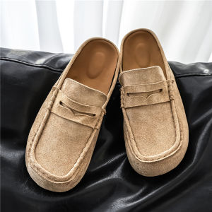 Large Size Faux Suede Casual Mules Mens 4546 Versatile Commuter Birkenstock Shoes Head Cover Half Slip Loafers