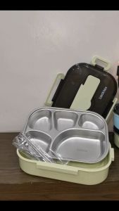 304 Stainless Steel 5 Compartment Lunch Box 1300ml Double Layer Keep Warm Lunch Box/Bento Box with Spoon & Chopstick Bekas Makanan 304不锈钢5格保温饭盒便当盒符勺筷