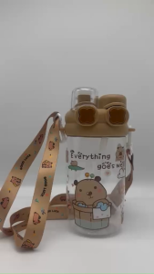 750ML Cute Capybara Large Capacity Sport Water Bottle Portable Plastic Outdoor Camping School 2 Heads -DUAL drink bottle