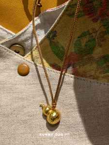 SunnyZoo Chinese Style Gold Plated Gourd Necklace Retro Sweater Chain Ancient Method Sand Gold Texture Lucky Double Happiness