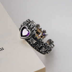 Fashionable Womens Crown Heart Zircon Ring Personality High-End Feeling Finger Ring Jewelry Accessory