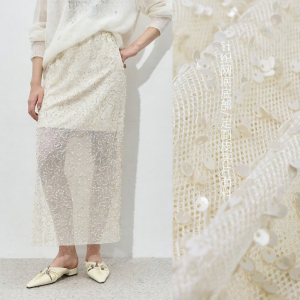 BEIQIANI | French Style Sequined Slit Skirt