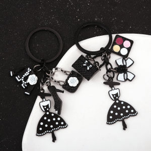 Fashion Lady Womens Bag Lipstick Keychain Alloy Enamel Korea Y2K Mini Cosmetic Crown Black Evening Dress Keyring Backpack Gift