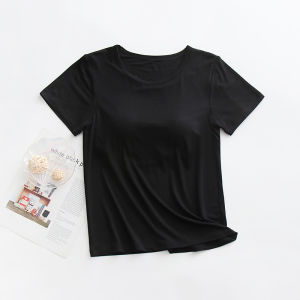 Summer Thin Modal Womens Short Sleeve T-Shirt with Chest Pad Home Clothes Loose Fit Half Sleeve Top for Casual Wear
