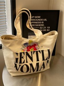 Fashionable Canvas Shoulder Bag Large Capacity Printed Simple Stylish Shopping Bag for Youth Casual Leisure Handbag