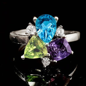 Huitan Fashion Women Ring Silver Color/Gold Color with Three Colors Shiny CZ Charming Party Daily Versatile Accessories Jewelry