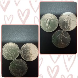 100% Authentic 1977 *3 pcs France 1 Franc old coins no defects very good condition *Catalogue #0224 *Price for 3 pieces *Actual Pictures Taken No Stock Photos *Free Shipping with tracking number Country: France Period Fifth Republic 1959 - 2002