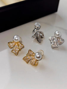 ต่างหูไข่มุกสีขาวออสเตรเลียสไตล์ฝรั่งเศสพร้อมโบว์ผีเสื้อสำหรับผู้หญิง ต่างหูคุณภาพสูงแบบเรียบง่ายและหรูหรา