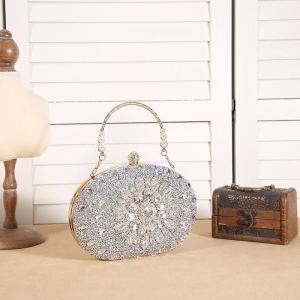 Cross-border Sunflower Diamond-Encrusted Evening Pack: European and American Hand-Held Evening Pack Rhinestone Oval Ladies Gift Pack Bag