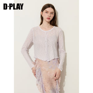 D-PLAY | Áo Cardigan Knit Form Ôm Tay Dài Cổ Tròn Màu Xanh