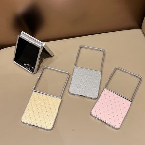 Silver Frame Grid Pattern Galaxy For Samsung Galaxy Z Flip 7 6 5 4 3 Case Simple Luxury Design protective jacket