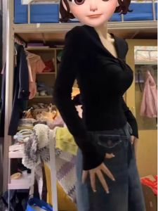 Pure ผ้าฝ้าย American คอวี ดีไซน์ สลิมฟิต เสื้อยืดแขนยาว ผู้หญิง Base Layer รัดรูป Fitting Shortฤดูใบไม้ร่วง ฤดูหนาว Spicy เด็กผู้หญิง Top