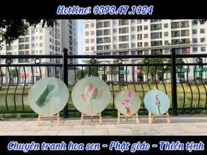 Tranh sen tròn in vải Canvas - hoặc Tráng gương cao cấp mộc mạc giản dị đen trắng cổ trang treo phòng khách thư phòng