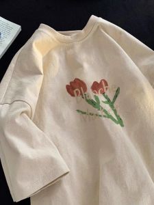 Áo Thun Cotton Tay Ngắn in Họa Tiết Thời Trang Nữ Dáng Rộng Mùa Hè Thiết Kế Mới Phong Cách Hàn Quốc Chất Liệu Cotton 100%